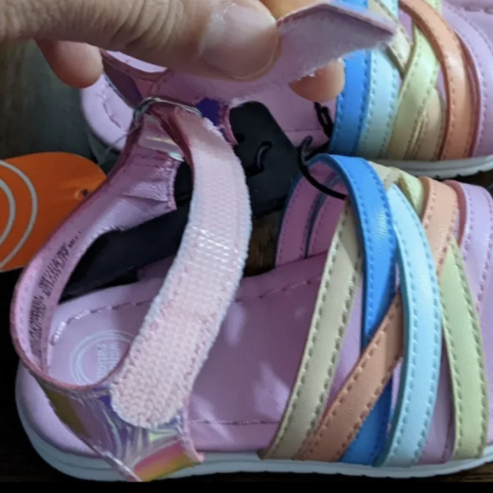 Infant Girls Holographic Strap Multi Colored  Sandals, Size 4, New